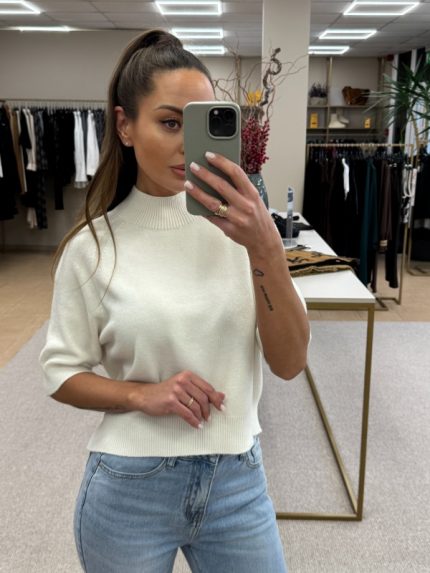 Populiarieji Imperial megztukai trumpomis rankovėmis (žydra, kreminė, nude)