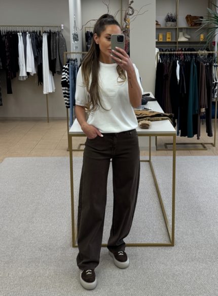 Išskirtinio modelio šokolado rudi džinsai