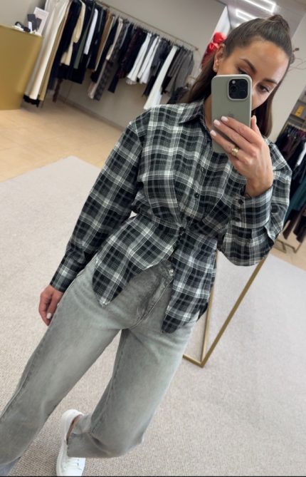 Išskirtinio dizaino pilki languoti marškiniai