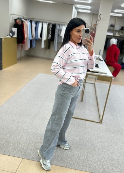 Aukšto liemens išskirtinio modelio pilki džinsai