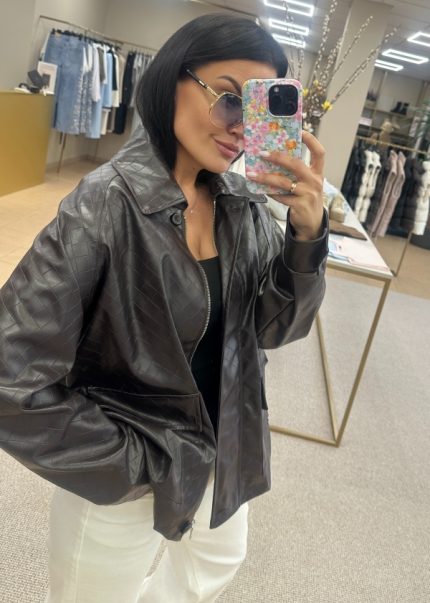 Vicolo eko odos švarkas su pintos odos efektu (šokolado rudas, juodas)