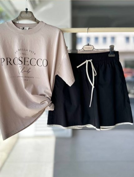 VICOLO marškinėliai "PROSECCO club" (nude,žydri)